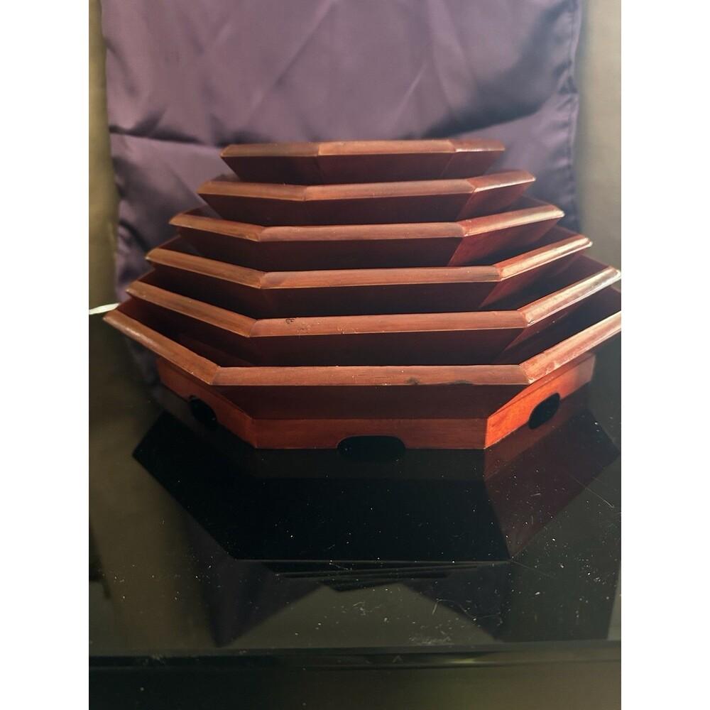 Wooden Stacking Serving Trays Octagon Vintage Set 6 Made In Korea # 4 Has Chip